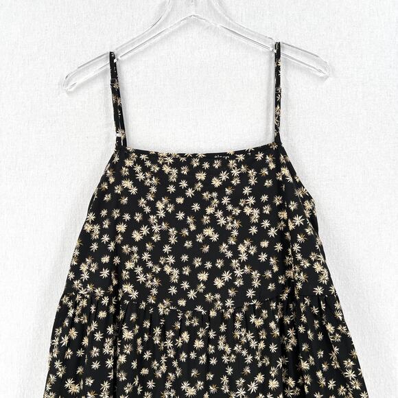 ENZA COSTA Tiered Spaghetti strap Dress Womens Small Black Floral Print Cotton - Picture 7 of 16